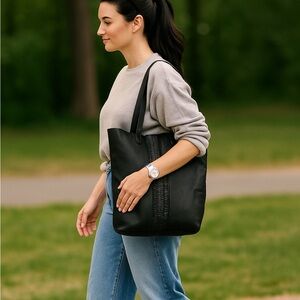 Black Leather Large Tote Bag